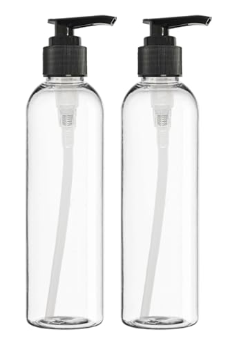 ljdeals 8 oz Clear Plastic Bottles, Empty Pump Bottles, Refillable Containers for Shampoo, Lotions, Cream and More, Pack of 2, BPA Free, Made in USA
