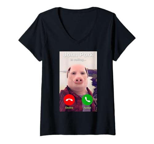 Donna John Pork Is Calling Shirt Maglietta con Collo a V