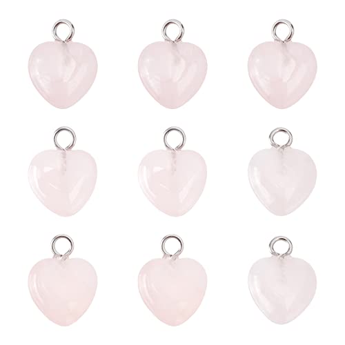 BENECREAT 24 UNIDS Forma de Corazón Encantos de Cuarzo Rosa Natural Colgantes de Cuentas de Piedra...