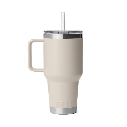 Image of YETI Rambler 35 oz Straw Mug 2.0 - Double-Wall Vacuum Insulation for Cold Beverages - Dishwasher Safe - Cupholder Compatible - Reusable Straw - Comfortable Grip Handle - Travel Mug - Cape Taupe