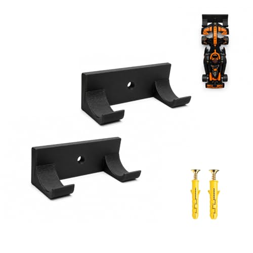Image of 2 Pack F1 Car Wall Mount Compatible with Speed Champions Building Brick Cars | Racing Car Display with 3M VHB Easy Stick Tape & Screws | No-Drill Hanger for Collectible Toy Cars | Durable Bioplastic