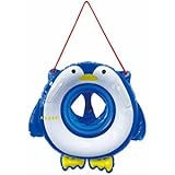 子供用 ペンギン型 浮き輪, 足穴付き, 55cm, ブルー/ホワイト