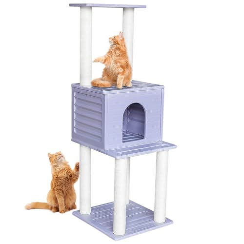 MAOHEGOU 61.5” Indoor and Outdoor Cat Tree Tower, Cat House for Outdoor Cats, Weatherproof Large Cat Condo with Scratching Posts for Catio