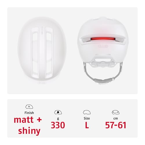 ABUS Fahrradhelm HUD-Y mit Rücklicht, Pure White, L – Ansicht 3