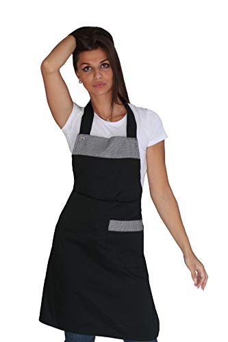 Delantal de cocina para mujer con bordado gratuito de Pied de Poule - Uniforme de trabajo para barbacoa, restaurante, camarera, casa, bar, chef, cocinero, pizzería - Delantal personalizable Cover