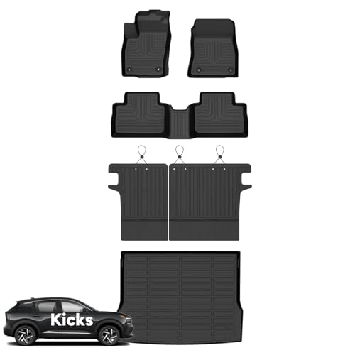 WayhighAll Weather Floor Mats & Cargo Liner and Seatback Cargo Set for Nissan Kicks 2025 2026 SV/SR (Not for S) Custom Fit TPE Car Mats Waterproof Heavy Duty Rubber Floor Liners for Kicks Accessories