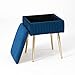 Blau Samt Sitzhocker Polsterhocker mit Stauraum mit Konische Metallfüße Sofa Hocker mit Aufbewahrunga Handgefalteten mit Deckel Fusshocker Schlafzimmer Wohnzimmer Sitzhocker Höhe 48 cm