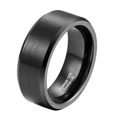 Bague fiançailles tungstène 8MM anneau noir brossé quotidien chic