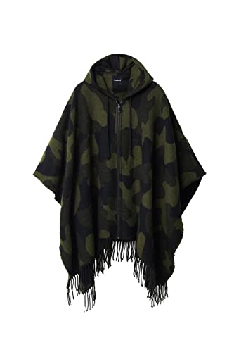 Desigual Poncho_Abstract, 4003 Military Green, Vert, Taille Unique Femme