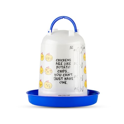 Stromberg's Poultry Drinker 5L, Blue Chicken Emoji Poultry Waterer, Heavy Duty UV-Resistant Plastic, Easy to Fill and Clean, Suitable for All Coops
