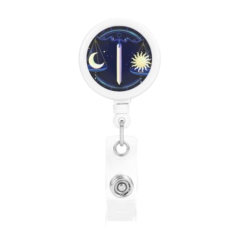 Libra Zodiac Sign Astrology Constellations Plastic Retractable Badge Reel Holder with 360&deg; Rotating Clip