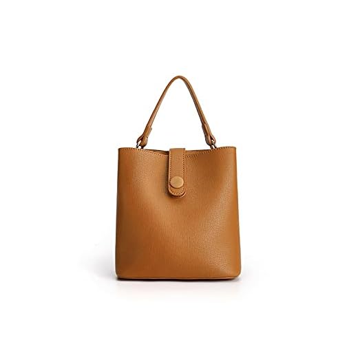 TIJN Crossbody Handbag for Women Top-Handle Leather Fashion Mini Tote Shoulder Bag Medium Size Retro Bucket Bag,coffee (Guna)