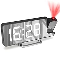 Cuteefun Projection Alarm Clock, Electric Alarm Clocks Bedside Mains Powered, 180° Rotatable Projector, 9 LED Display, Snooze, 3-Level Brightness, 12/24H Display, White Digital