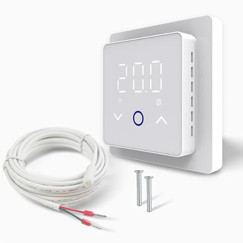 YeloDeer WiFi Smart Thermostat for Electric Underfloor Heating Wireless Room Thermostat Digital Programmable Temperature Controller Screen-Off Function with Alexa Google Assistant 230V White