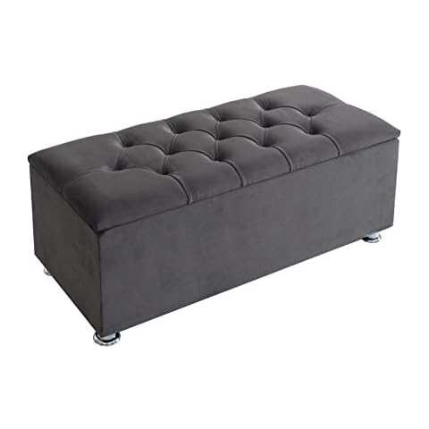 H-Cube Furniture Ottoman Storage Chesterfield Plush Velvet Large Asphalt Grey Diamante Cover
