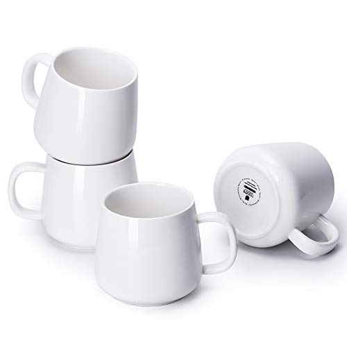 Teocera Coffee Mugs Set of 4-12oz Chip-Resistant Ceramic Cups with Ergonomic Handle | Dishwasher & Microwave Safe White Mugs | Keeps Beverage Hot, Perfect for Family Kitchen & Holiday Gifts
