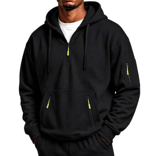 Mens Quarter Zip Hoodie Sleeve Zip Pocket Front Zip Pockets Casual Pullover - image 7