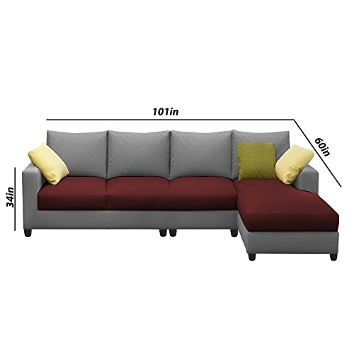 Image of Jian RHS 6 Seater L Shape Sofa Set Living Room (Maroon Grey Fabric)