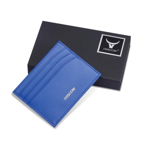 Image of HISCOW Slim Full Grain Leather Card Holder, Electric Blue