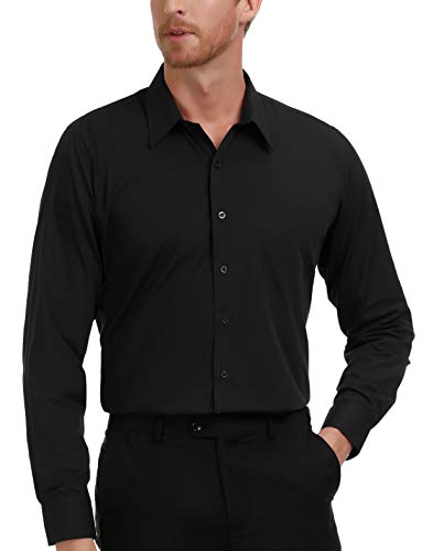 PAUL JONES Black Slim Fit Dress Shirt for Men Wear to Work Business Casual Shirt Black 4XL
