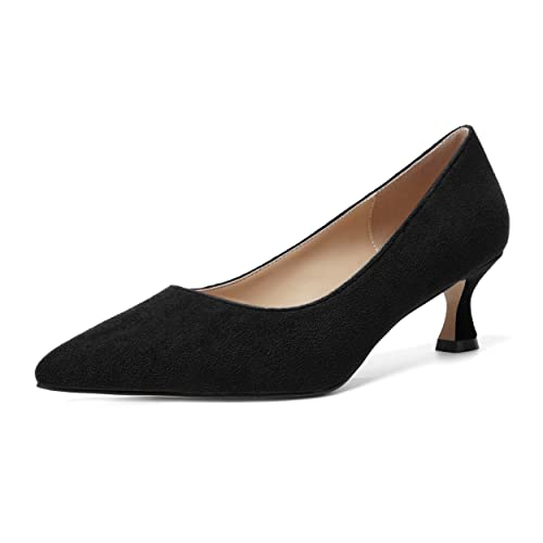 MOVINSTEPS Damen-Pumps mit spitzem Zehenbereich, zum Reinschlüpfen, Wildlederkleid, Kätzchen, niedriger Absatz, 5,1 cm, Schwarz, 38 EU