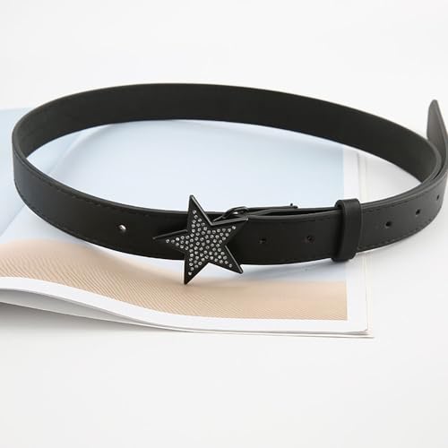 Women's Faux Soft Leather Waist Belt Skinny Thin with Five Stars Black-Buckle for Youth Girls Dress Jeans Pants4