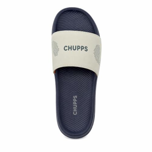 Image of CHUPPS Edge Blue & Grey Drift Orthopedic Slippers | Soft Footpharma Footbed | Breathable Ventilation Holes | Lightweight Flip Flops | Anti-Skid Chappals for Everyday For Mens