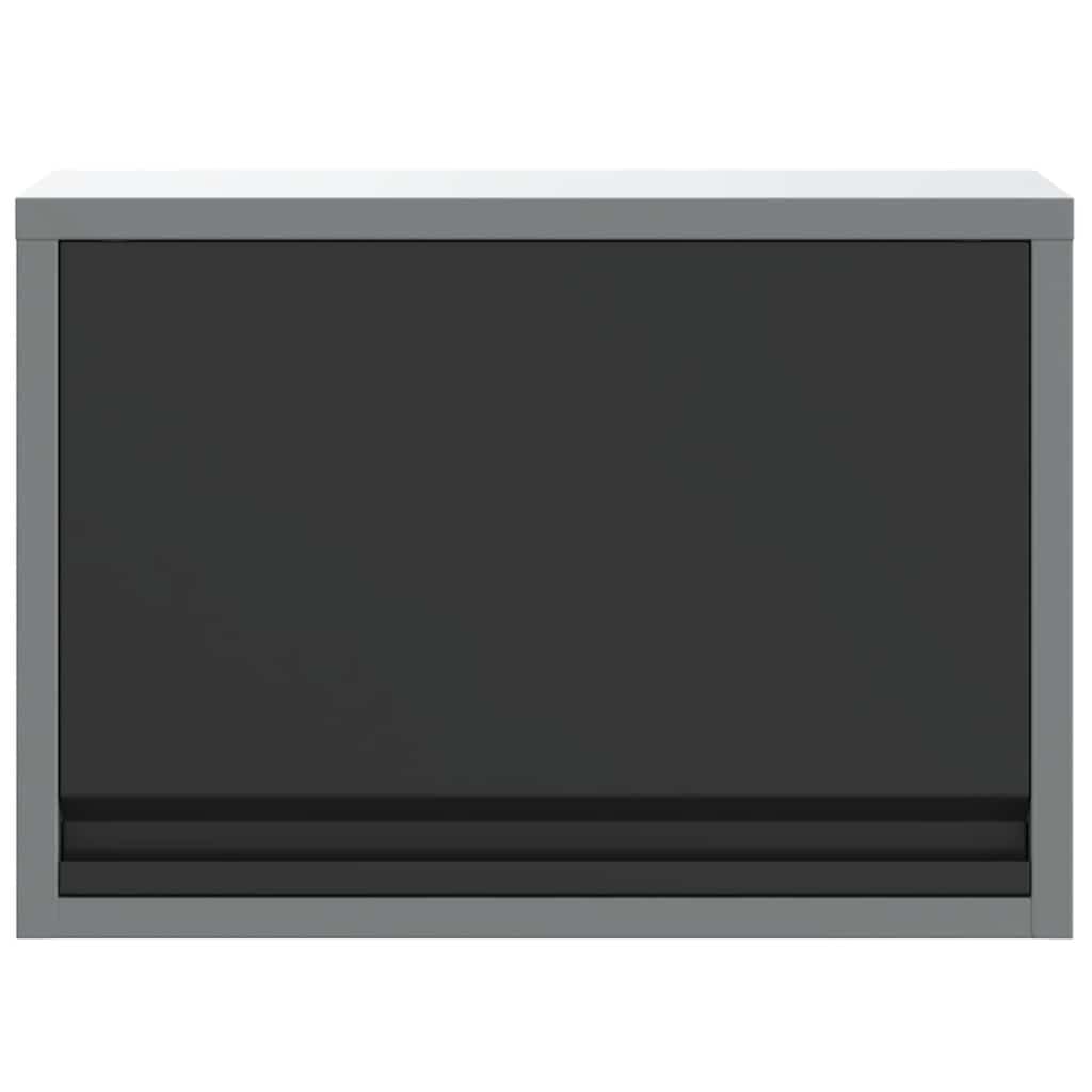 Szafa narzędziowa czarna i szara 50 x 25 x 35 cm z materiału drewnopochodnego i stali, szafka warsztatowa z szufladą, regał, półka i drzwi do garażu, piwnicy, warsztatu