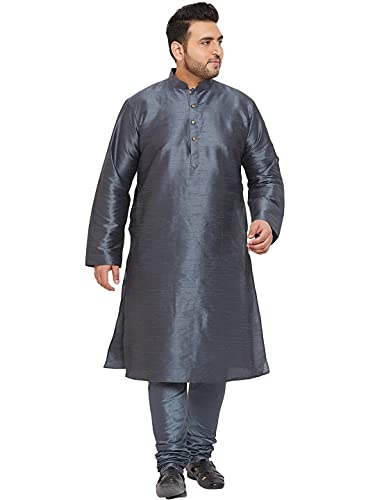 Image of VASTRAMAY Plus Size Men's Silk Blend Kurta Set-New Steel Grey