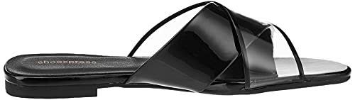 Image of shoexpress Women Black Solid Pu Open Toe Flats Sandal