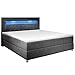 Juskys Boxspringbett Vancouver 120x200 cm — Einzelbett mit LED-Beleuchtung, Topper & Bonell-Federkern-Matratze — Bett Polsterbett Grau mit Stoff