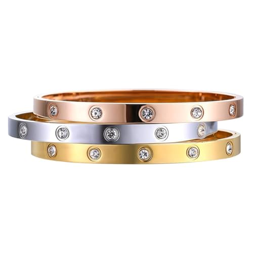 Shining Diva Fashion 18K Gold Plated Stainless Steel Openable Crystal Bracelet | Cuff Bangle | Friendship Couple Wedding Gifts for Mother Sister Wife Girlfriend | Anti Tarnish Jewellery