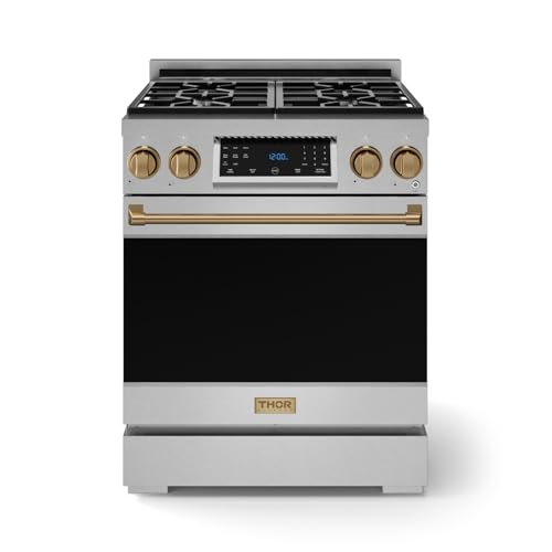 Image of Gordon Ramsay by THOR Kitchen 30 Inch Professional Gas Range with Tilt Panel Touch Control in Stainless Steel /Bronze