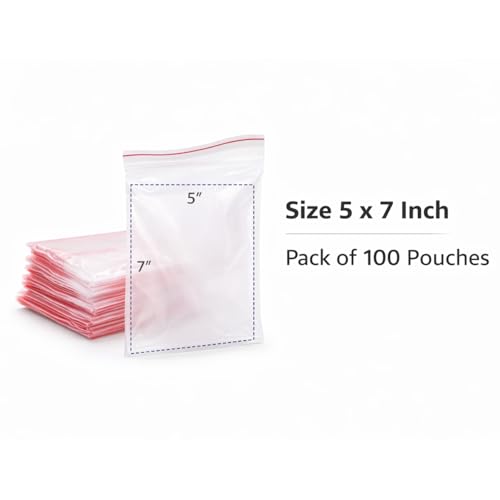 Image of Zip Lock Clear Plastic Storage Bags| Resealable Clear Plastic Bags| Durable and Leak-Proof |Square Pouches with Press Seal Apply To Kitchen Storage and Jewellery Packaging-5 * 6-100Pack