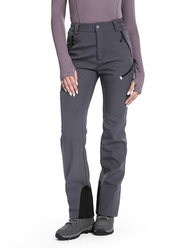 Image of Moosehill Women's Hiking Pants Winter: 5 Zipper Pockets Water Resistant | Fleece Lined 4-Way-Stretch Insulated Softshell with Elastic Waistband for Outdoor Ski and Snowboard