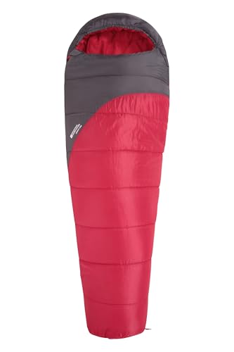 Mountain Warehouse Summit 300 Sleeping Bag - 3/4 Season, Insulated Mummy Shaped Bag - Best for Spring Summer, Camping, Trekking Dark Red Left Handed Zip - Regular Length (200cm)