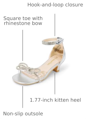 Image of DREAM PAIRS Girls Dress Sandals Bow | Rhinestone bow adds sparkle while a cushioned insole hook-and-loop strap and non-slip outsole support comfortable wear
