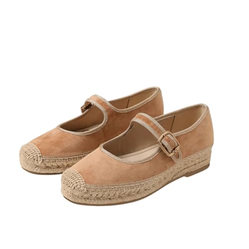Platform Espadrilles for Women Mary Jane Espadrilles Flats Woven Ballet Flats Canvas Summer Shoes