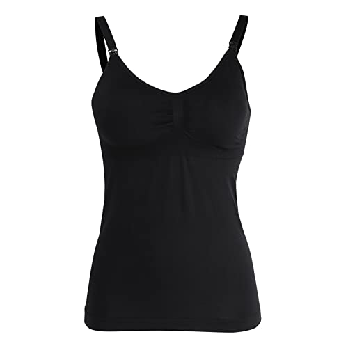 Zerodis Camisa de Lactancia Maternidad Mujer Blusa Sujetador Amamantar Top Sin Mangas Prendas Embarazo Ropa Cómoda Negro Talla L