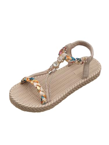 SweatyRocks Women's Braided Boho Open Toe Flat Sandals Summer Beach Sandals with Ankle Strap