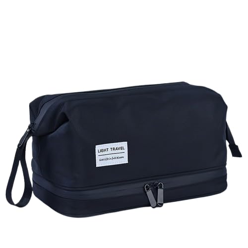 Easy Go by OneVibe Light Travel Double Layer Toiletry Bag, Large Capacity Makeup Organizer with Smart Compartments, Orange and Black, 27x14x19.7cm (Black)-picture-26