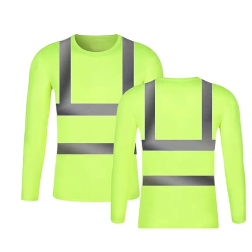 Mymyguoe Camiseta de manga larga para hombre, de alta visibilidad, transpirable, de secado rápido, ropa de trabajo, visibilidad, camisetas de advertencia, verde, L