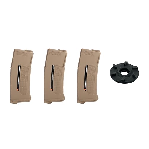 Clover Airsoft-PTS EPM1 M4 Mid Cap Magazine - 250 BB Capacity Mag - Fuel Gauge Indicator - No Rattle Magazine Design (Tan, 3 Mag Value Pack with Free Odin M12 Upgrade Gear)