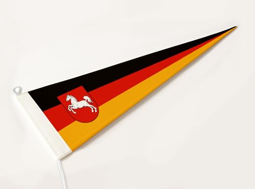 FLAGLY Premium Langwimpel Niedersachsen 115g/m² Stoffgewicht, robustes und witterungsbeständiges Glanzpolyester - Wimpel Niedersachsen, Fahnenmast Zubehör (150x40 cm)