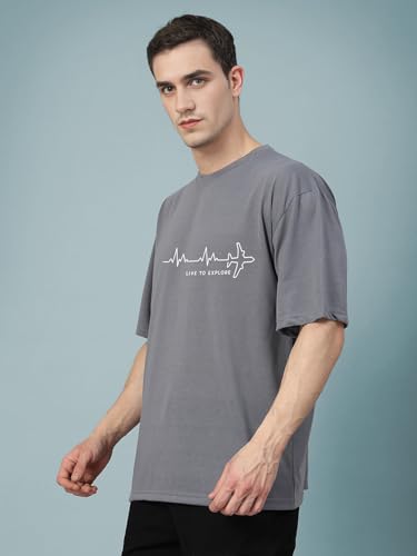 Image of CHKOKKO Mens Polyester Stylish Oversized T Shirt for Daily & Casual Wear Printed Design with Drop Shoulder & Half Sleeves