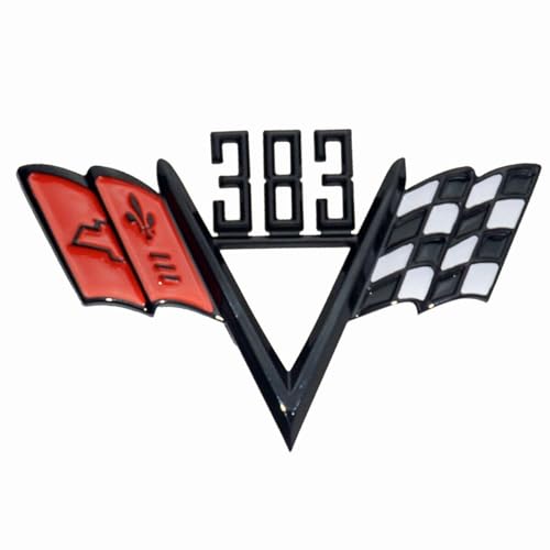 Image of 2Pc Custom 383 Cross Flag Fender Emblem Style Trim 3D Badge Universal Sticker Replacement for 1960s Che-vy (Black Red)