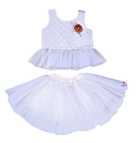 Image of ANNECA baby girl's designer rayon cotton modern crop top and naylon soft net knee lenth skirt clothing set