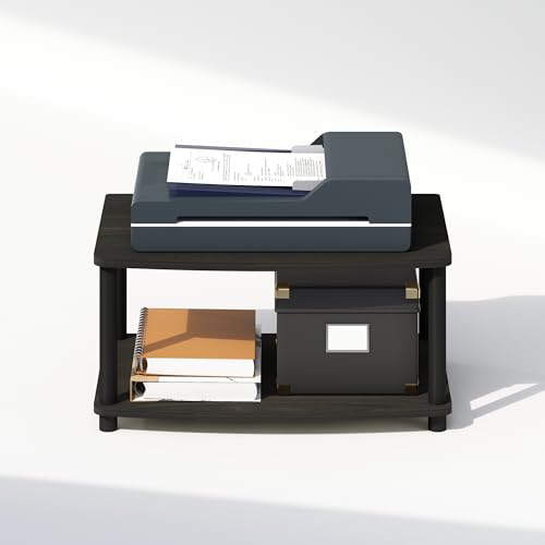 Image of Furinno Turn-N-Tube 2-Tier Printer Table with Storage, Under Desk Printer Stand, Toolless Assembly, for CPU, Work Supplies, Home Office, Espresso