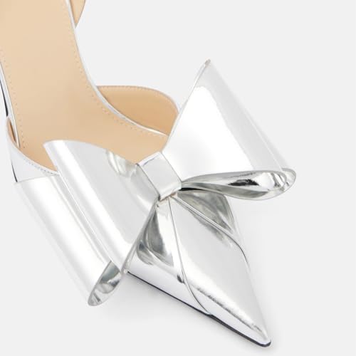 YIYA Women's Metallic Bow Kitten Heels Closed Pointed Toe Slingback Pumps Stiletto High Heels Slip On Party Dress Shoes4
