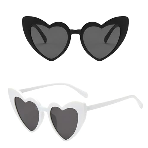 2 Stück Herz Sonnenbrille Vintage Herzchen Brille für Damen und Herren UV400 Schutz Schwarz und Weiß Herzsonnenbrille Sonnenbrille Herzform für Party Hochzeit Retro Herzen Brille für Fashionistas